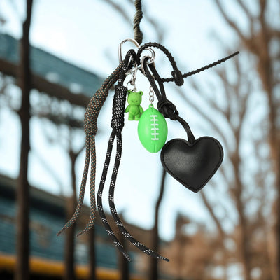 グリーンラグビー テディ＆ブラックハートチャームバッグ