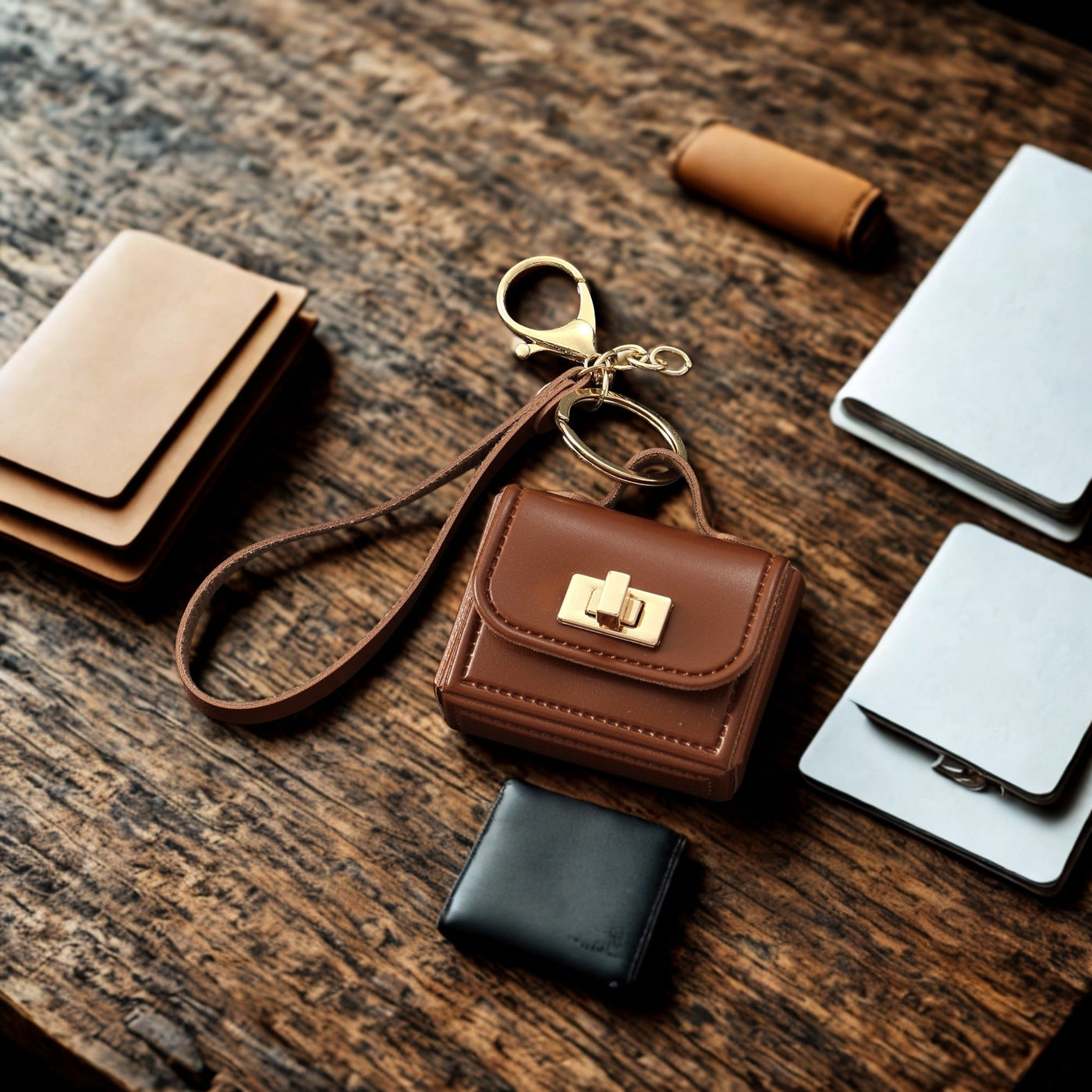 オフィスミニレザーバッグチャーム - ブラウン